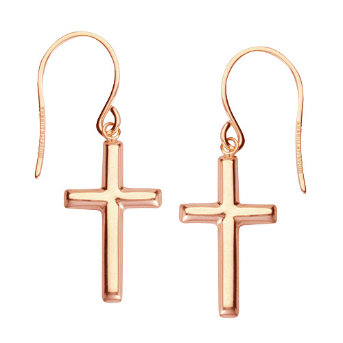 14kt Rose Gold 3/4in Dangle Cross Earrings