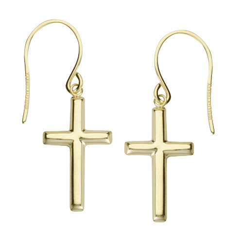Gold-plated Sterling Silver 3/4in Dangle Cross Earrings