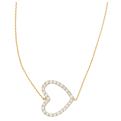 Gold-plated Sterling Silver Cubic Zirconia Sideways Heart Necklace