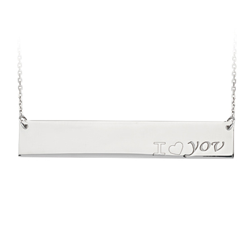 Sterling Silver I Love You Bar 18in Necklace