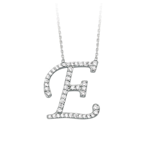 Sterling Silver Cubic Zirconia Capital E Necklace