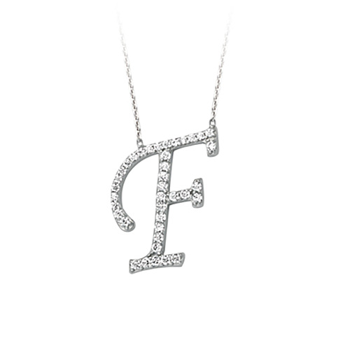 Sterling Silver Cubic Zirconia Capital F Necklace