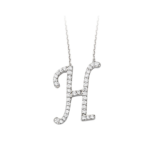 Sterling Silver Cubic Zirconia Capital H Necklace