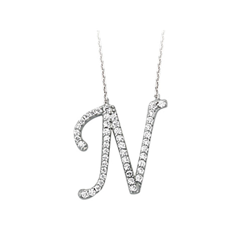 Sterling Silver Cubic Zirconia Capital N Necklace