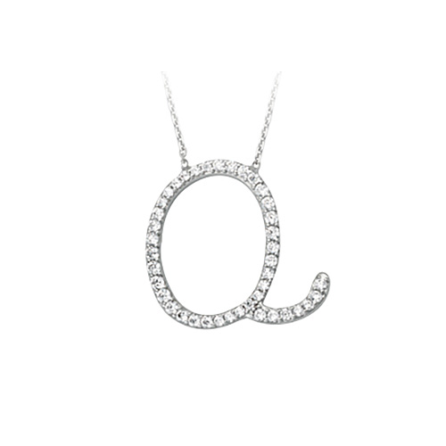 Sterling Silver Cubic Zirconia Capital Q Necklace