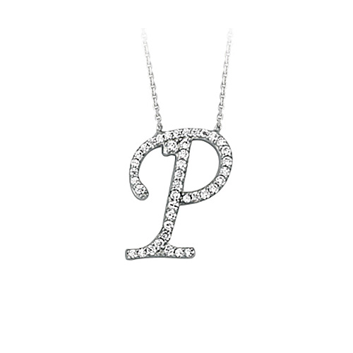 Sterling Silver Cubic Zirconia Capital P Necklace