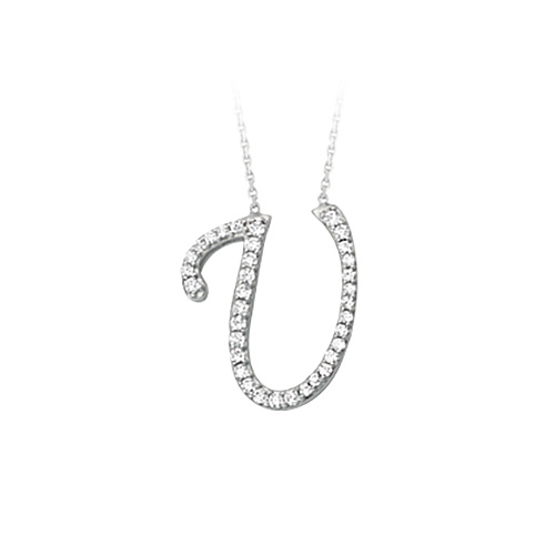 Sterling Silver Cubic Zirconia Capital U Necklace