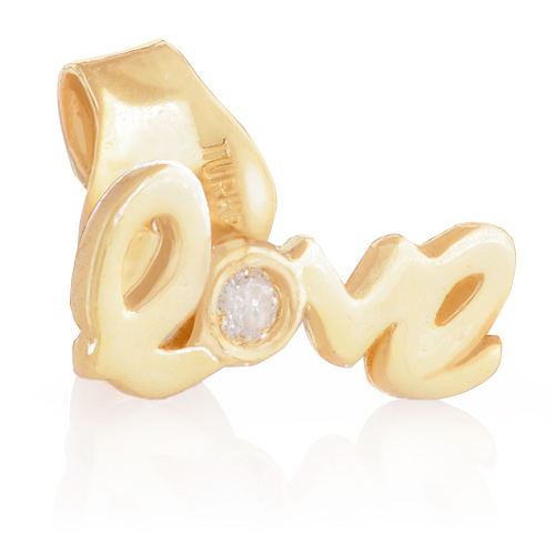 14kt Yellow Gold .01 pt Diamond Love Single Stud Earring