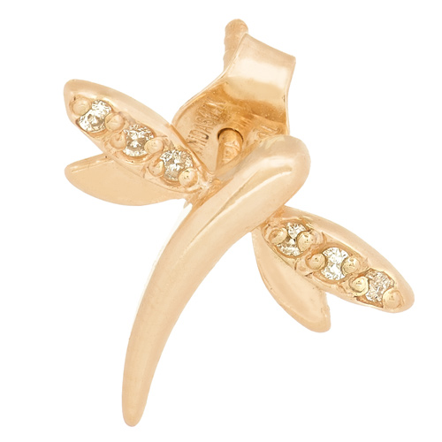 14kt Yellow Gold .05 ct Diamond Single Dragonfly Stud Earring