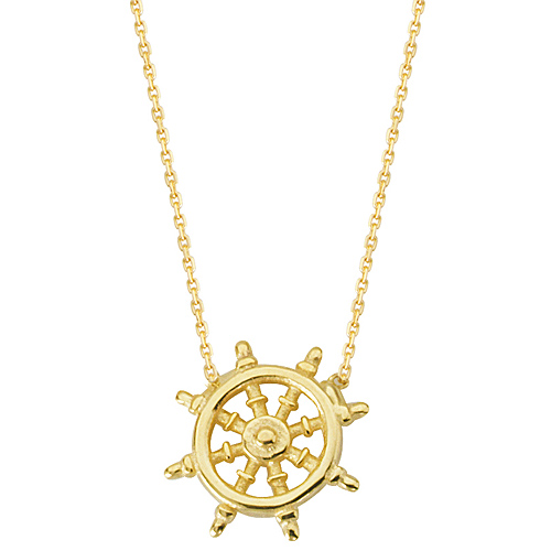14k Yellow Gold Nautical Ship's Wheel Necklace
