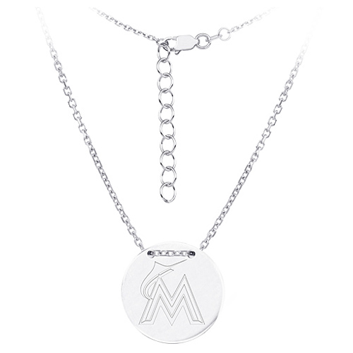 Sterling Silver Miami Marlins Disc 18in Necklace