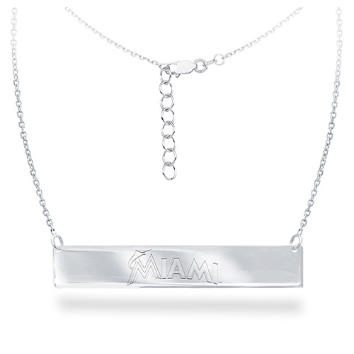 Sterling Silver Miami Marlins Bar 18in Necklace