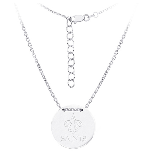 Sterling Silver New Orleans Saints Disc 18in Necklace