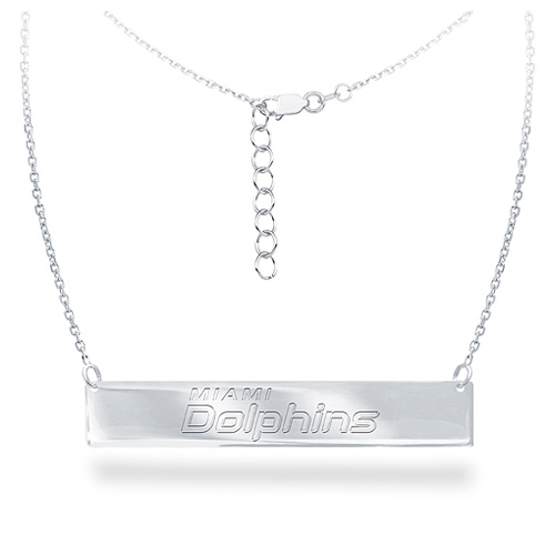 Sterling Silver Miami Dolphins Bar 18in Necklace