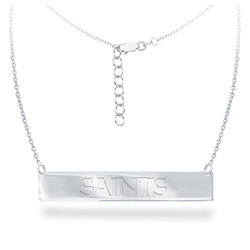 Sterling Silver New Orleans Saints Bar 18in Necklace