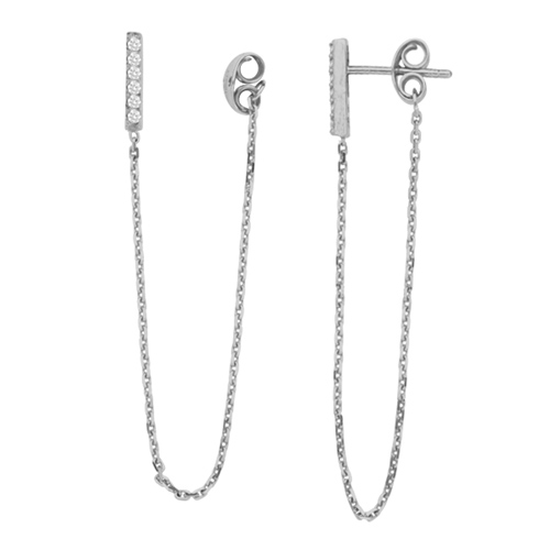 14k White Gold Front to Back Bar Earrings with Cubic Zirconia Accents