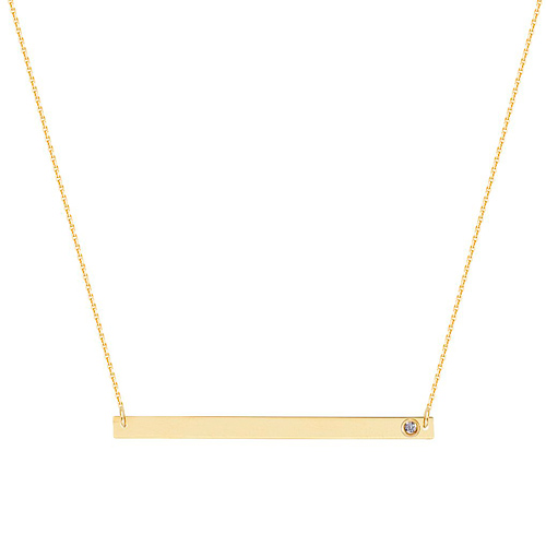 14k Yellow Gold .01 ct Diamond Slender Bar Necklace