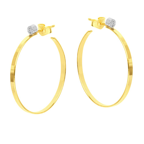 14k Yellow Gold Hawley Street Flat Wire Hoop Earrings with Diamonds