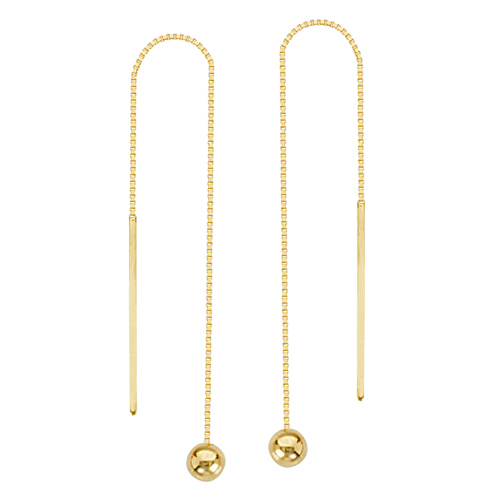 14kt Yellow Gold 3mm Ball Threader Box Chain Earrings