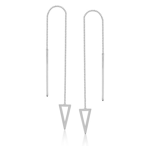 14k White Gold Open Triangle Threader Earrings
