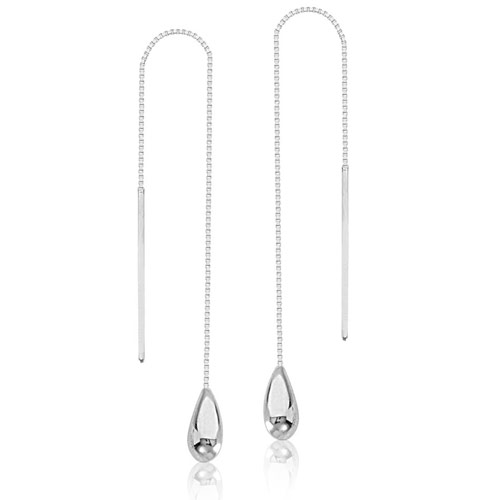 14k White Gold Threader Tear Drop Earrings