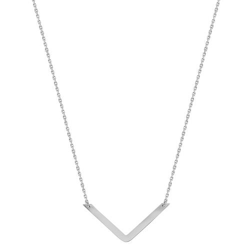 14k White Gold Chevron V Necklace