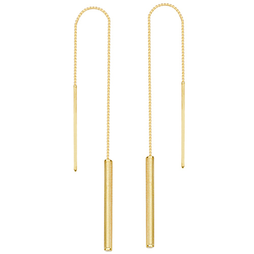 14kt Yellow Gold Tube Threader Box Chain Earrings