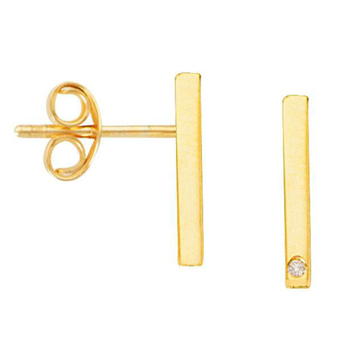 14k Yellow Gold .02 ct tw Diamond Accent Mini Bar Earrings