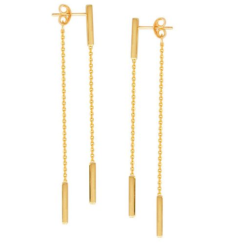 14k Yellow Gold Front to Back Bar Chain Drop Earrings