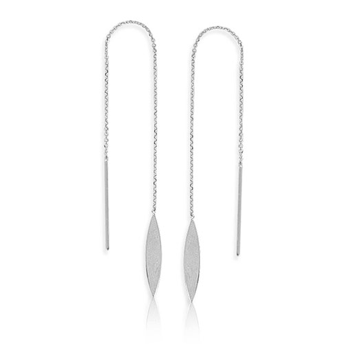 14k White Gold Pointed Oval Threader Earrings