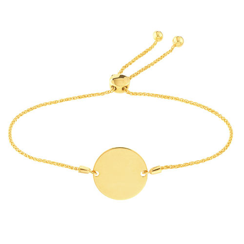 14kt Yellow Gold 9 1/2in Engravable Disc Bolo Bracelet