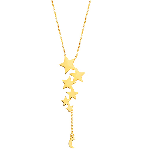 14k Yellow Gold Moon and Stars Necklace