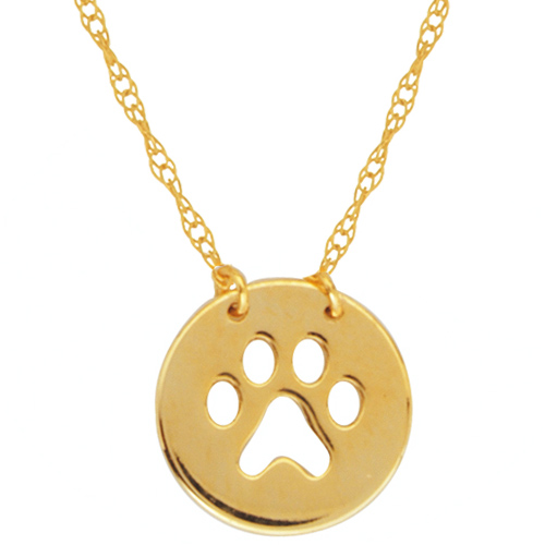 14k Yellow Gold Paw Print Necklace
