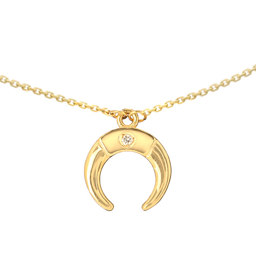14k Yellow Gold Diamond Crescent Moon Necklace