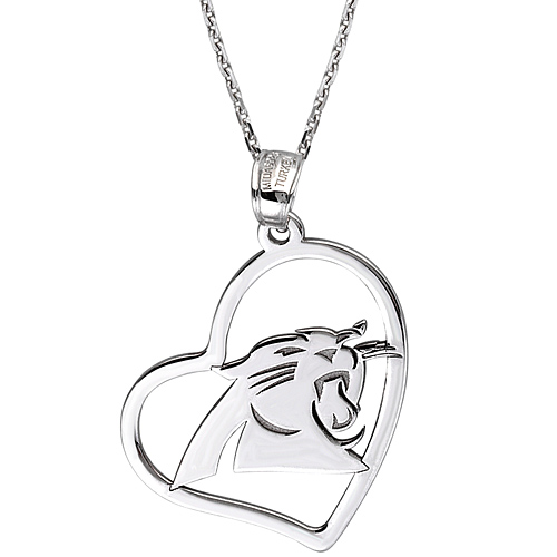 Sterling Silver Carolina Panthers Open Heart Necklace