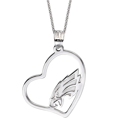 Sterling Silver Philadelphia Eagles Open Heart 18in Necklace