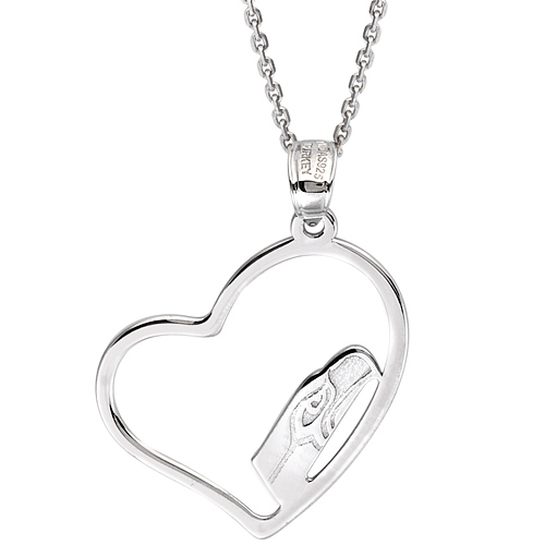 Sterling Silver Seattle Seahawks Open Heart 18in Necklace