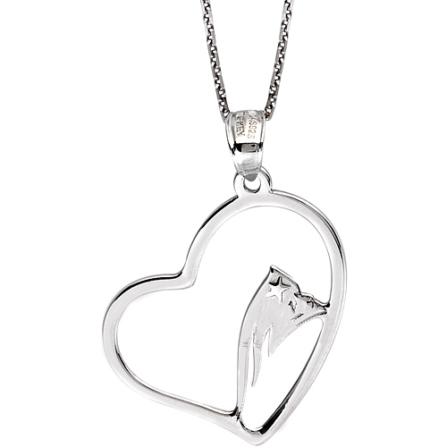 Sterling Silver New England Patriots Open Heart 18in Necklace