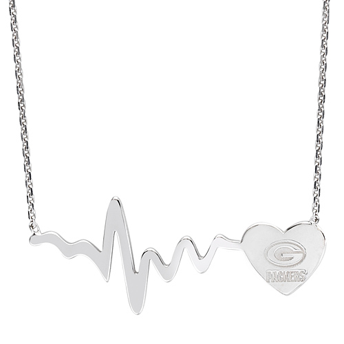 Sterling Silver Green Bay Packers Heartbeat 18in Necklace