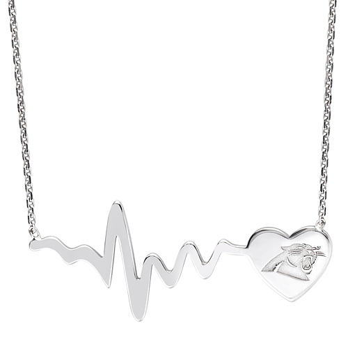Sterling Silver Carolina Panthers Heartbeat 18in Necklace