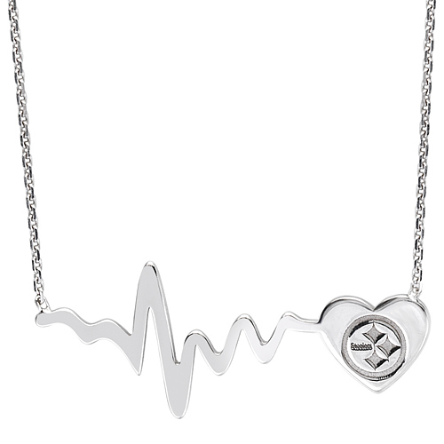 Sterling Silver Pittsburgh Steelers Heartbeat 18in Necklace