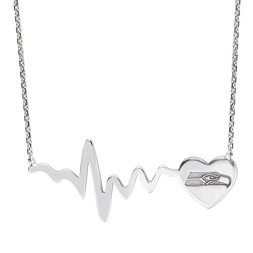 Sterling Silver Seattle Seahawks Heartbeat 18in Necklace
