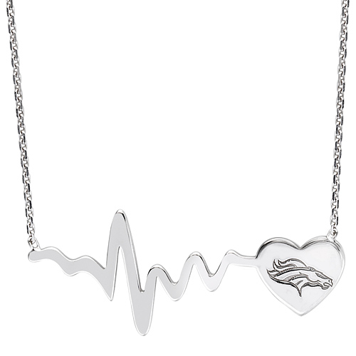 Sterling Silver Denver Broncos Heartbeat 18in Necklace