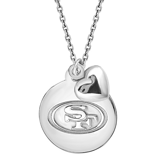 Sterling Silver San Francisco 49ers Disc and Heart 18in Necklace