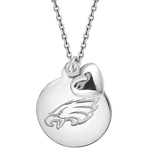 Sterling Silver Philadelphia Eagles Disc and Heart 18in Necklace