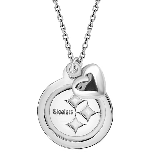 Sterling Silver Pittsburgh Steelers Disc and Heart 18in Necklace