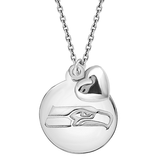 Sterling Silver Seattle Seahawks Disc and Heart 18in Necklace