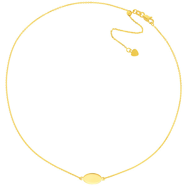14k Yellow Gold Tiny Oval Charm Choker Necklace