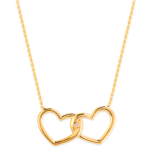 14k Yellow Gold Locked Hearts .01 ct Diamond Necklace