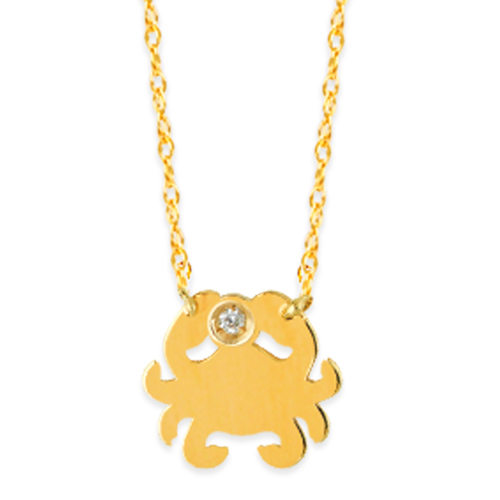 14k Yellow Gold Mini Crab .01 ct Diamond Necklace